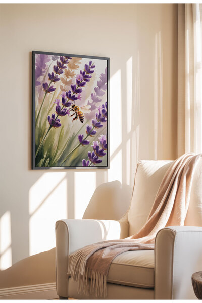 21mxm Unframed Lavender Canvas Poster - Digital Print on Matte Canvas - Close-up of lavender and Bee