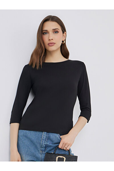 Take Two By Styli Black 3/4 Sleeve Top with Button Cuff