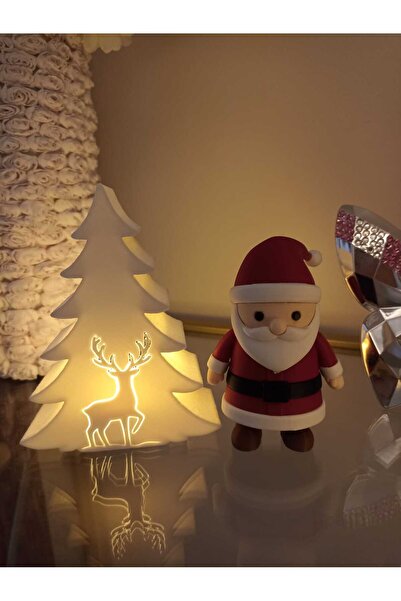 smilechild Yılbaşı Noel Baba ve Led Mumlu Yılbaşı Ağacı Geyik Desenli LED MUM...
