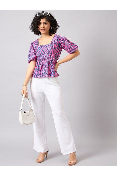 Kuwarii By Styli بلوزة بيبلوم متعددة الطبعات مع ربطة خلفية