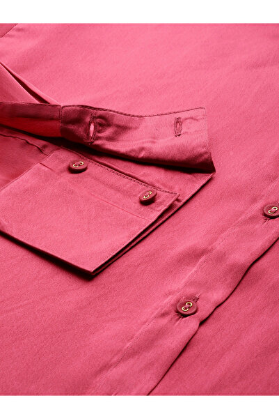 Sassafras By Styli Women Pink Embellished Collar Satin Longline Shirt