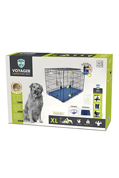 M-PETS Voyager Katlanır Metal Köpek Kafesi 2 Kapılı Mavi 106x71x76Cm