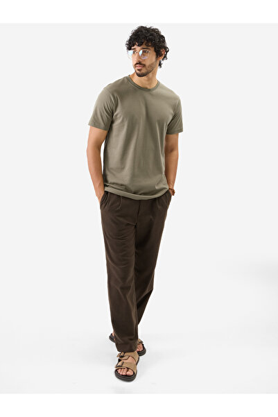 The Souled Store By Styli Men Khaki Plain Interlock Cotton T-Shirt