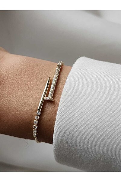 ZÜLİSCH سوار فولاذي موديل ناخش مرصع بحجر الزركون الذهبي مع رافعة قابلة للتعديل