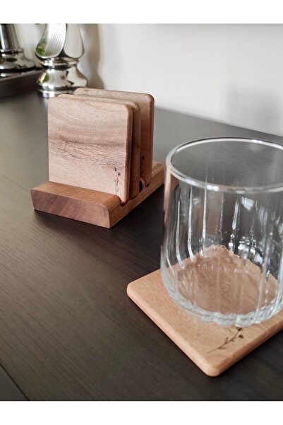 Limon Dekor Handmade Coasters Made from Real Walnut Wood - Set of 4 - Hand Made Walnut Coaster