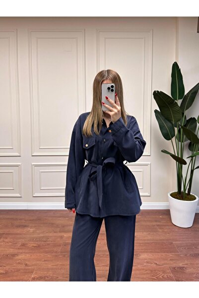 Alyalisbutik طقم مودال بحزام - أزرق داكن