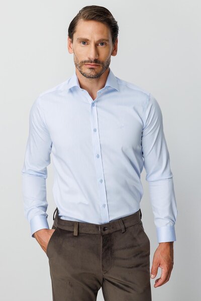 İgs Синя сорочка Slim Fit, вузький крій, класичний комір, прямі довгі рукави, без кишень, 100% бавовна