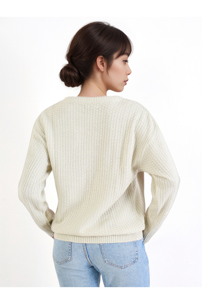 Styli Off White Knit Regular Fit Sweater