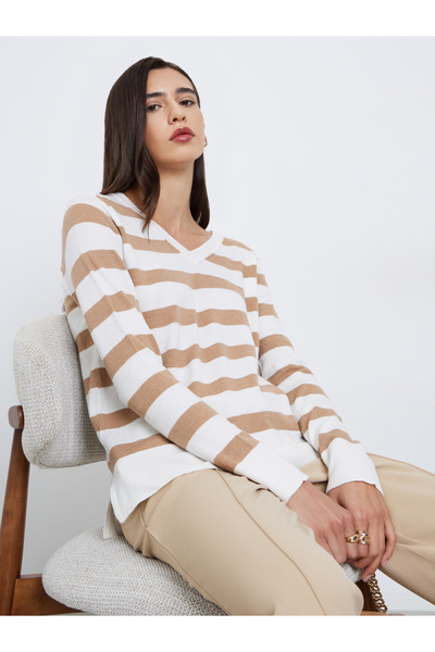 Take Two By Styli Striped V Neck Sweater