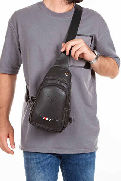 Newish Men's Black Crossbody Shoulder Bag and Handbag 2 Pieces