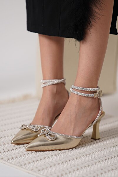 ayakuydur İrina Women's Gold Stone Heeled Shoes