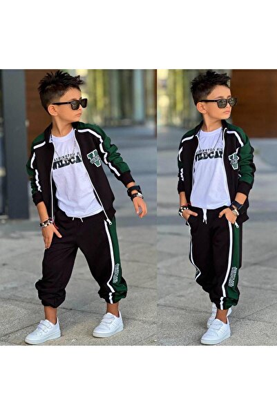 RAPAPA Boy's 3-Piece Zippered Tracksuit Set Bottom Top Set 60290