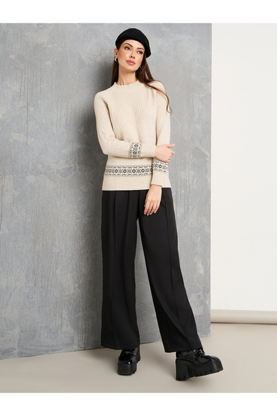 Take Two By Styli Sleeve Cuff Pattern Cable Knit Sweater