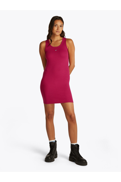 Tommy Hilfiger Women Brilliant Berry Ribbed Sleeveless Tank Dress