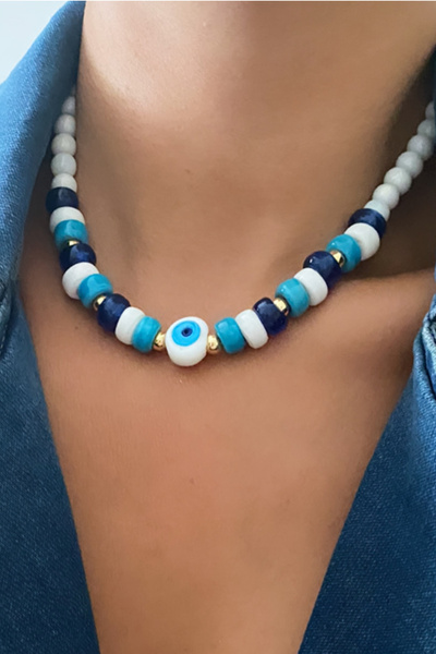 Liveyn Design Cam Boncuk ve Doğal Taş Kolye