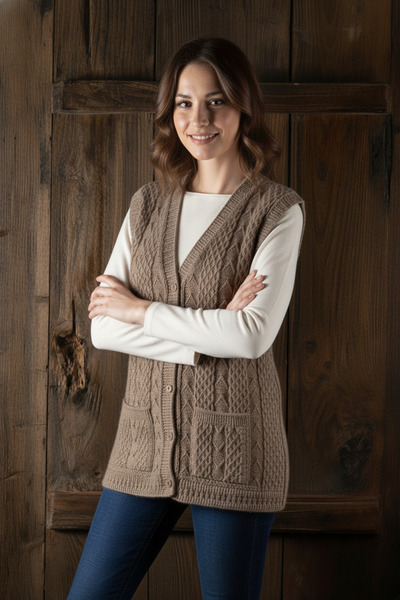 secret touch Anne Yeleği Klasik Örgü Yün Pamuk Karışımlı