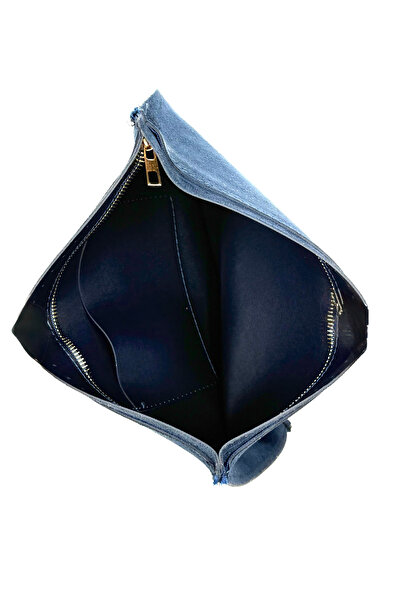 Lady Moss Lined Pocket Faux Leather Length 25 cm - Width 35 cm (Navy Blue)