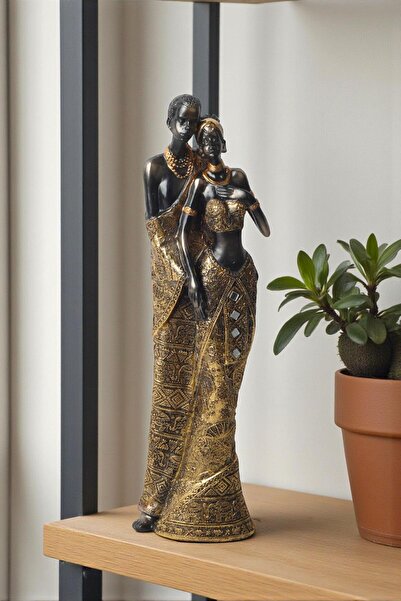 e-life shop Lüks İşlemeli Geleneksel Yerel Kıyafetli Afrikalı Çift Heykeli De...