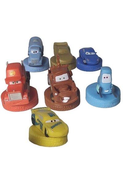 Disney Set 7 Figurine Stampeez Cars, Cars 3, V2, Bucsa Fulger McQueen cu Sticker