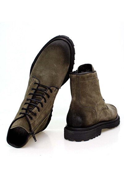 FRANCO CALVANI Khaki Color Lace-Up Genuine Leather Nubuck Men's Boots