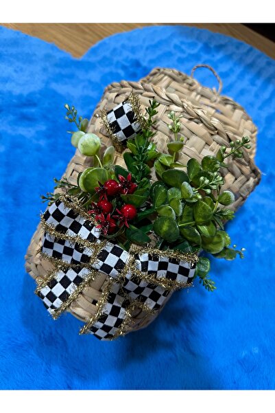 Marrone Door Basket Checkered Glitter Ribbon with Kokina