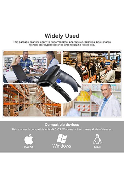 NETUM Handheld 2D QR Barcode Scanner W9S (USB Wired, with Stand)