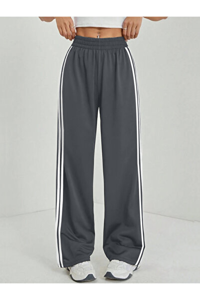 Take Two By Styli Grey Side Striped Detail Wide Leg Pants