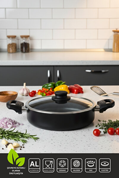 ELDİPA Dynamic Stone 24 cm Fireproof Non-Stick Pan – Ergonomic Handle and Heat-Resistant Handle