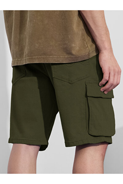 The Souled Store By Styli Men Dark Green Denim Cargo Shorts