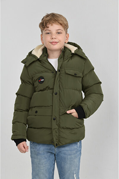 Wild Flower Boy's Winter Thick Fiber Filling Inner Fleece Lined Hooded Boys' Coat Jacket
