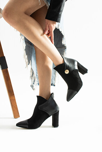 irmona LAYLA SİYAH YILAN DERİSİ DERİ DETAYLI 7 CM TOPUKLU BOT BOTTİE