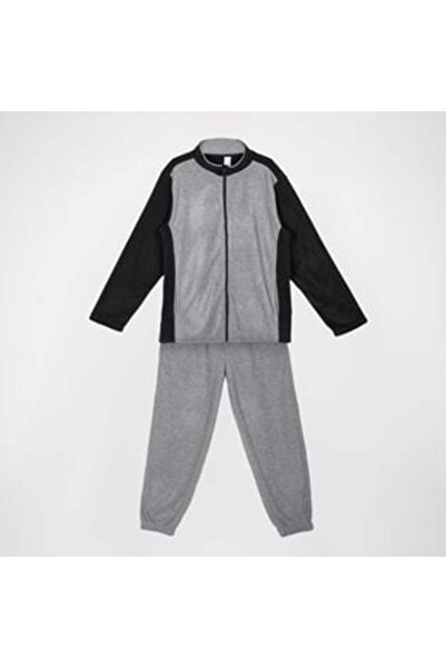 Silver Star Winter Fleece Pajama Set Blue Grey with Zipper for Men