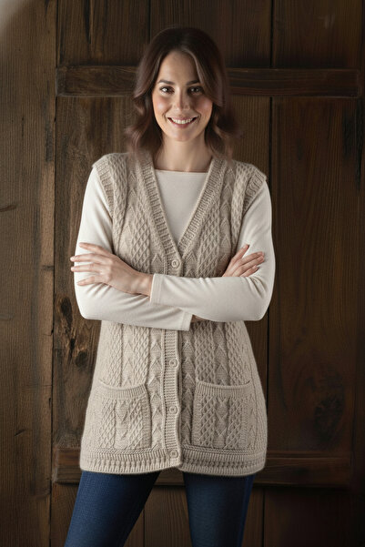 secret touch Anne Yeleği Klasik Örgü Yün Pamuk Karışımlı