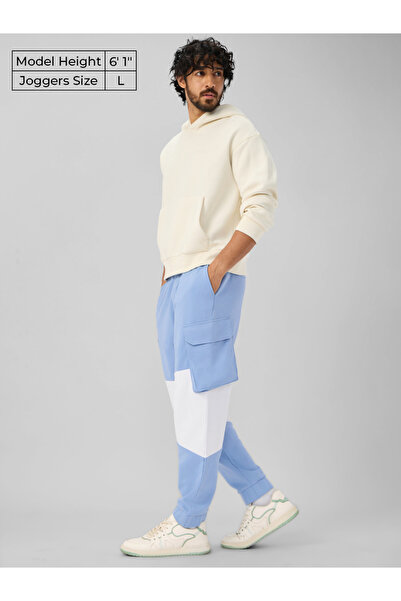 The Souled Store By Styli Men Blue Color Block Utility Cargo Joggers