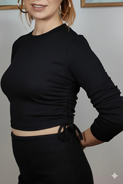 MADAMMERY Long Sleeve Gathered Side Badi Crop