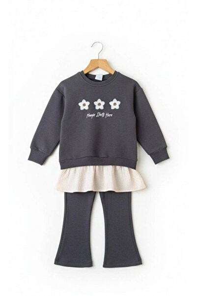 Kidmark Çocuk Modası Girl's Daisy Detailed 100% Cotton Top and Bottom Set