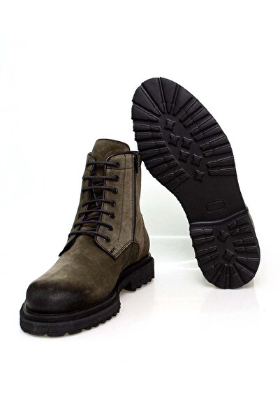 FRANCO CALVANI Khaki Color Lace-Up Genuine Leather Nubuck Men's Boots