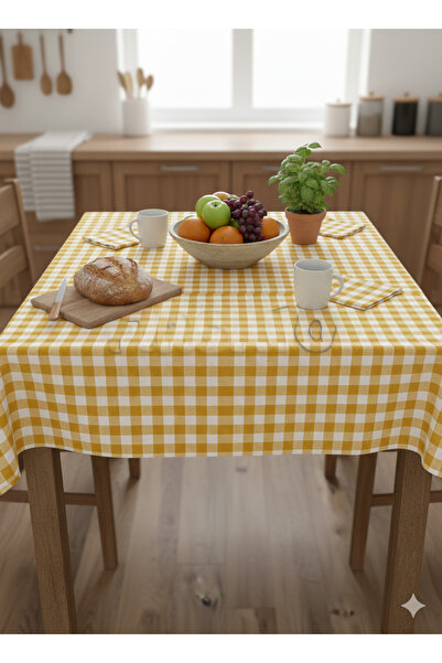 Fırsato Karevibe Tablecloth 160X160Cm and Napkin Set 45X65Cm – Square Pattern, 5 Pieces