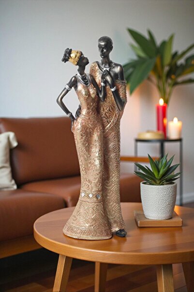 e-life shop Lüks İşlemeli Geleneksel Yerel Kıyafetli Afrikalı Çift Heykeli De...