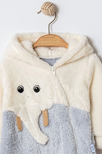 Chicsy Baby Unisex Baby Elephant Patterned Hooded Plush Jumpsuit