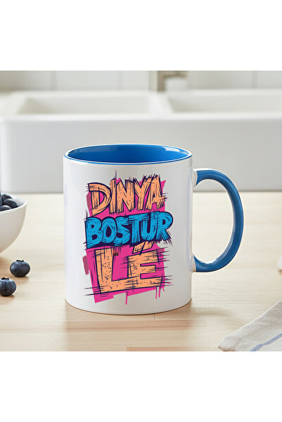 ZERYA Dinya Boştur Written Blue Mug - World Boştur Lo Blue Classic Mug