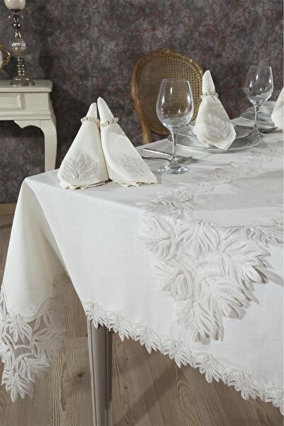 Çeyiz Diyarı Τραπεζομάντιλο Elfida 26 τεμαχίων κρέμα