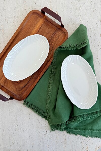 porselenden Aura Cream 2-Piece 20 cm Premium Porcelain Small Size Boat-Shaped Breakfast Mezelik Presentation Serving Set
