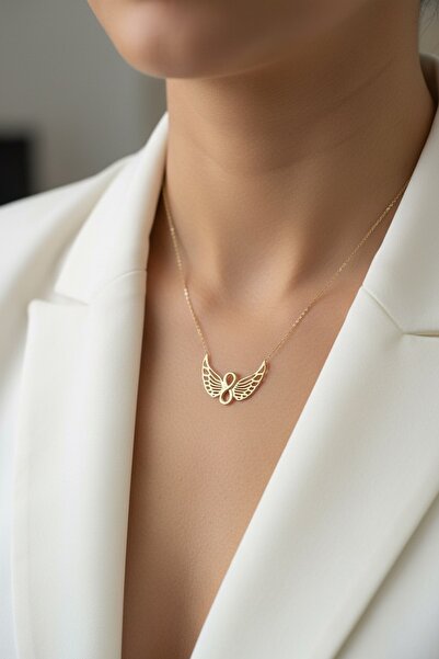 Utku Kuyumculuk 14 AYAR SONSUZLUK VE MELEK FİGÜRLÜ ALTIN KOLYE