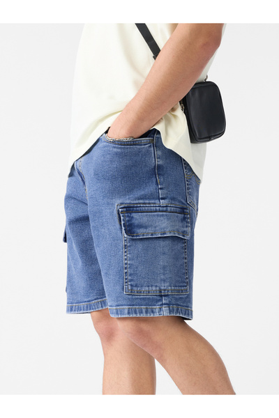 The Souled Store By Styli Men Blue Denim Cargo Shorts