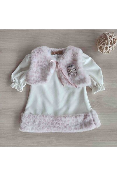 Aylin Rochita bebelusi alba cu bolero din blana roz mov