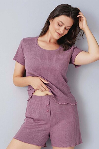 FREEWİSE طقم بيجامة نسائية من القطن الخالص بنسبة 100% مع شورت