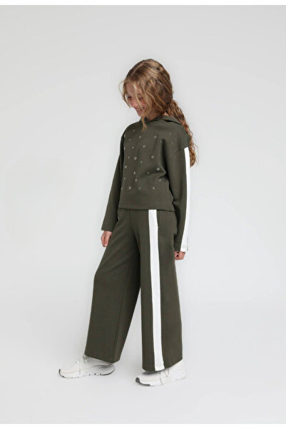 Escabel Girl's Hooded Studded Elastic Waist Pocketed Tracksuit Set