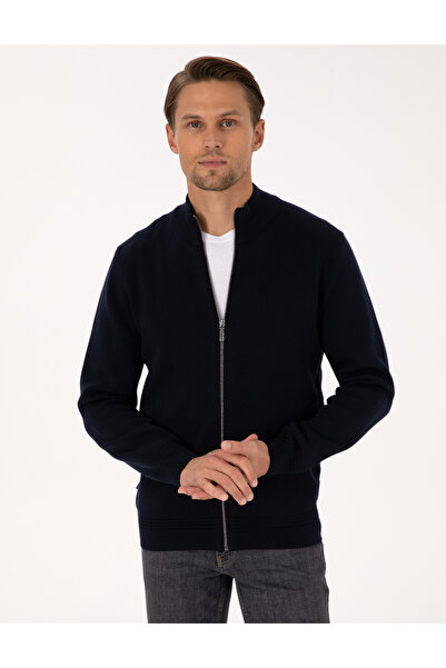 Pierre Cardin Navy Blue Regular Fit Zippered Knitwear Cardigan 50315821-Vr033