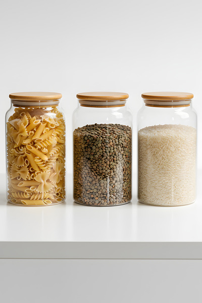 ZURİ DESİGN 3-Piece Glass Storage Container Set 1130 Cc - Food Preservation Jar with Vacuum Bamboo Lid